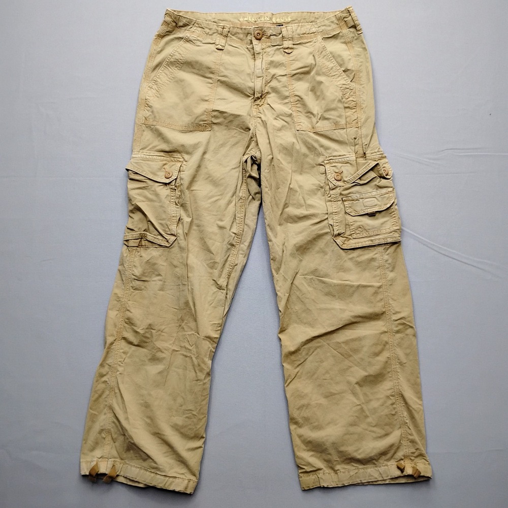 American Eagle Baggy Jogger Cargo Pants Khaki Tan Women Size 16 Stretch Utility